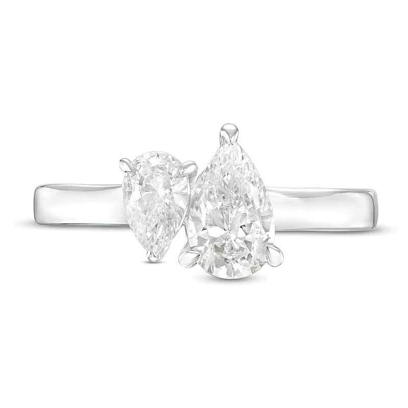 1.5 CT. TW Pear-Shaped Diamond Toi et Moi Engagement Ring in 14K White Gold