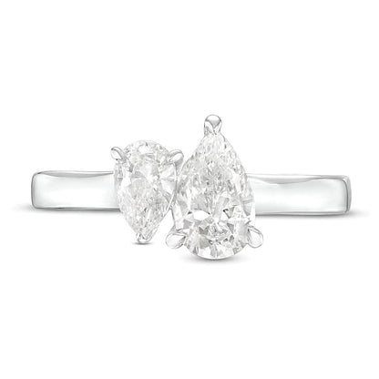 1.5 CT. TW Pear-Shaped Diamond Toi et Moi Engagement Ring in 14K White Gold