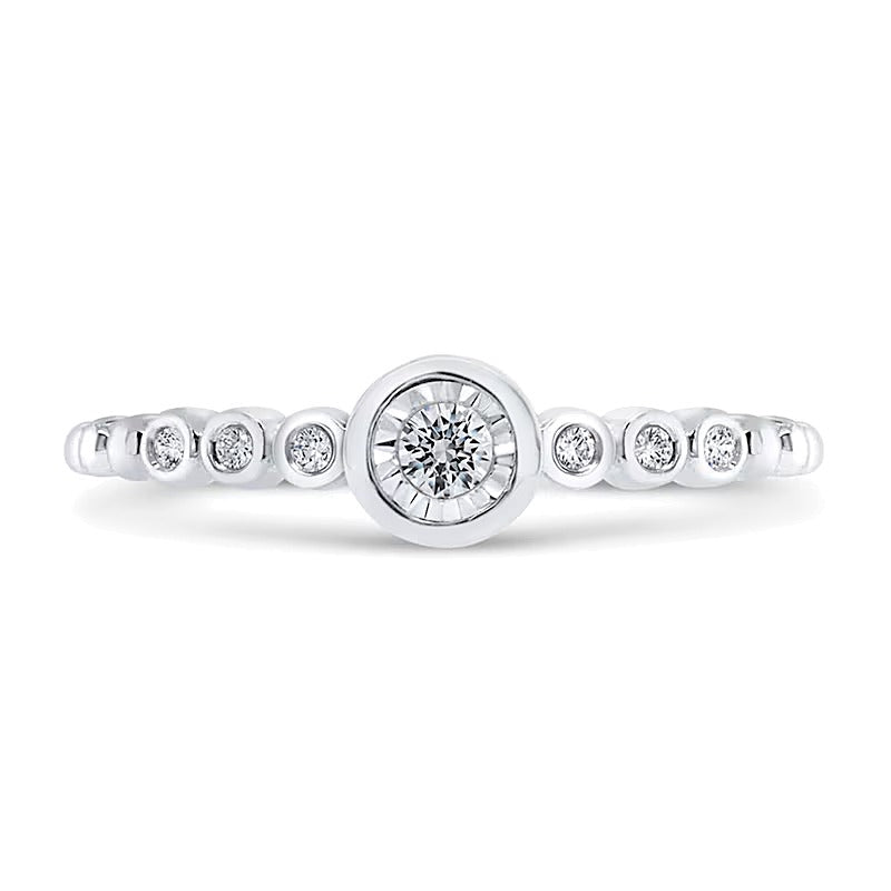 0.1 CT. TW Diamond Bezel Seven-Stone Promise Ring in 10K White Gold