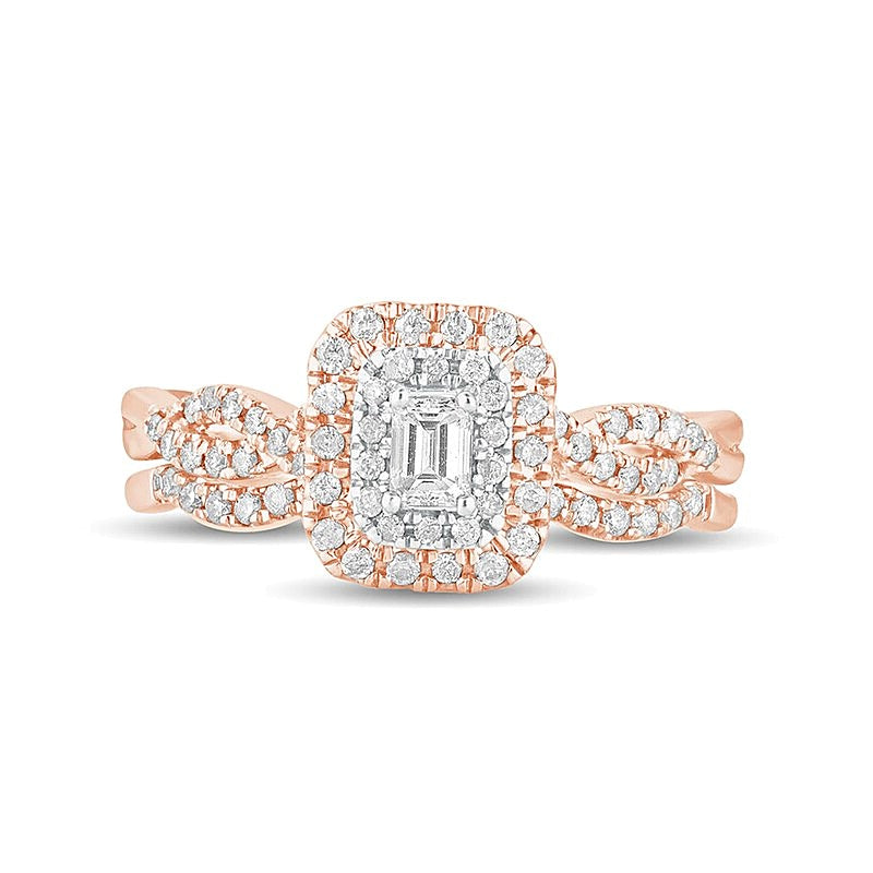 0.5 CT. TW Emerald-Cut Diamond Double Frame Multi-Row Bridal Set in 10K Rose Gold
