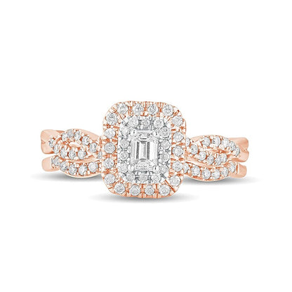 0.5 CT. TW Emerald-Cut Diamond Double Frame Multi-Row Bridal Set in 10K Rose Gold