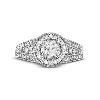 1.0 CT. TW Diamond Frame Side Accent Duo Split Shank Engagement Ring in 14K White Gold (I/I2)