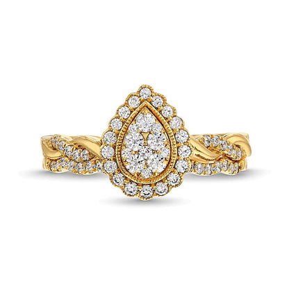0.5 CT. TW Diamond Pear Frame Twist Shank Bridal Set Ring in 10K Gold