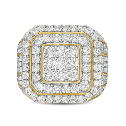 5.0 CT. TW Square Multi-Diamond Double Frame Signet Ring in 10K Gold