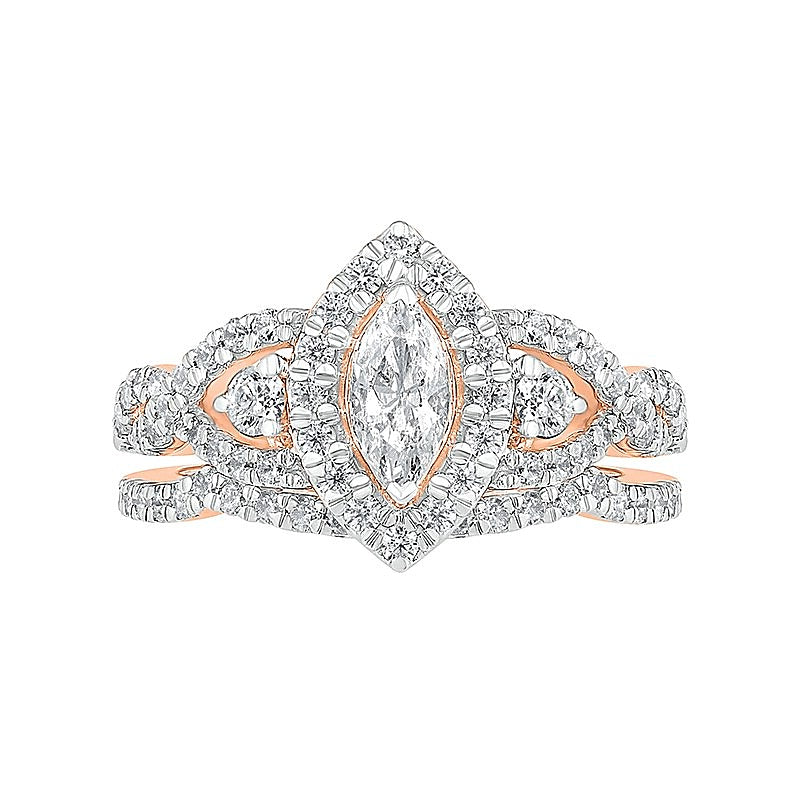 1.5 CT. TW Marquise Diamond Frame Vintage-Style Bridal Set in 10K Rose Gold