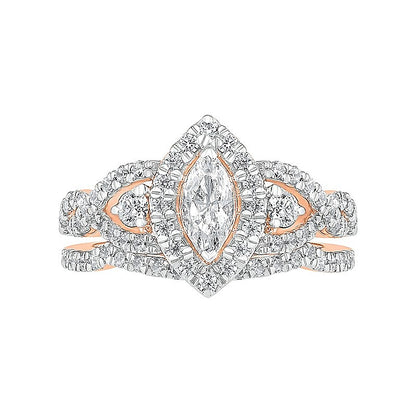 1.5 CT. TW Marquise Diamond Frame Vintage-Style Bridal Set in 10K Rose Gold