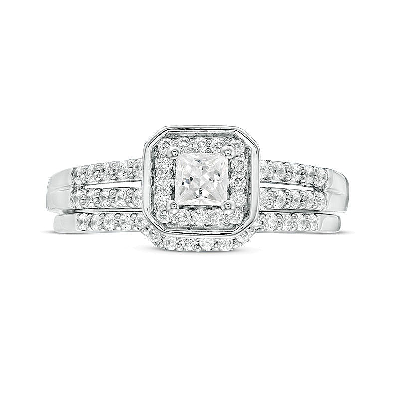 0.5 CT. TW Princess-Cut Diamond Cushion Frame Bridal Set in Sterling Silver