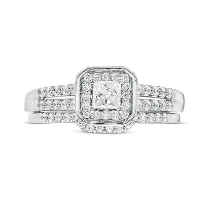 0.5 CT. TW Princess-Cut Diamond Cushion Frame Bridal Set in Sterling Silver