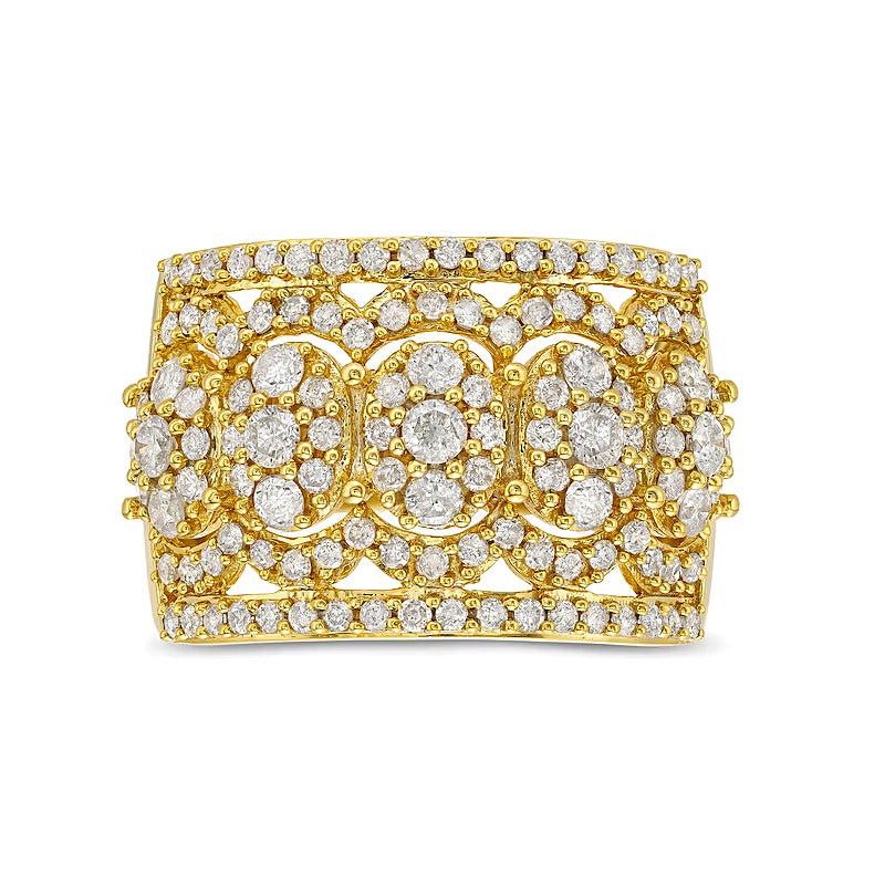 1.5 CT. TW Oval Multi-Diamond Edge Wide Band in 10K Gold