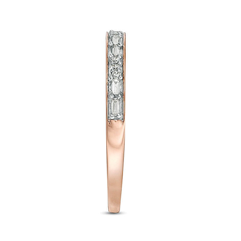 0.13 CT. TW Baguette and Round Diamond Two Stone Alternating Stackable Band in 10K Rose Gold
