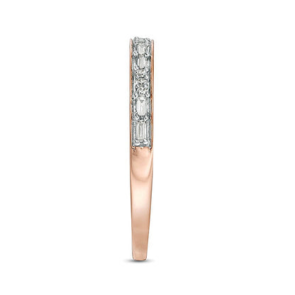0.13 CT. TW Baguette and Round Diamond Two Stone Alternating Stackable Band in 10K Rose Gold