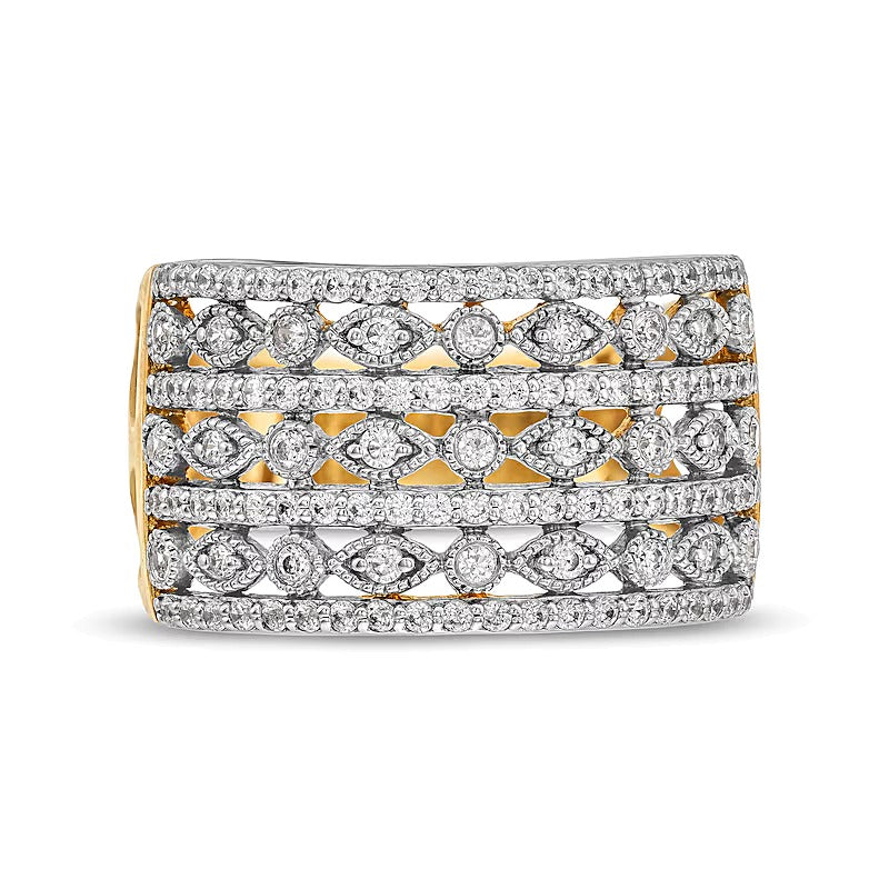 0.5 CT. TW Diamond Alternating Marquise Multi-Row Vintage-Style Band in 10K Gold