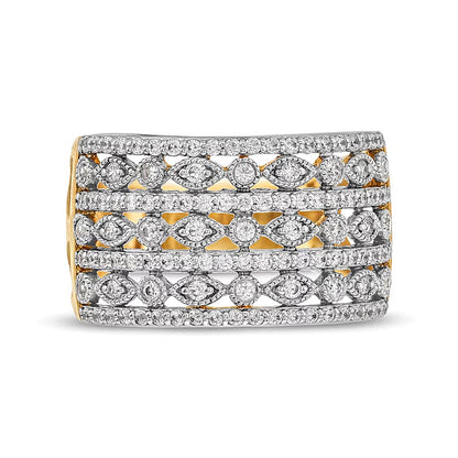 0.5 CT. TW Diamond Alternating Marquise Multi-Row Vintage-Style Band in 10K Gold