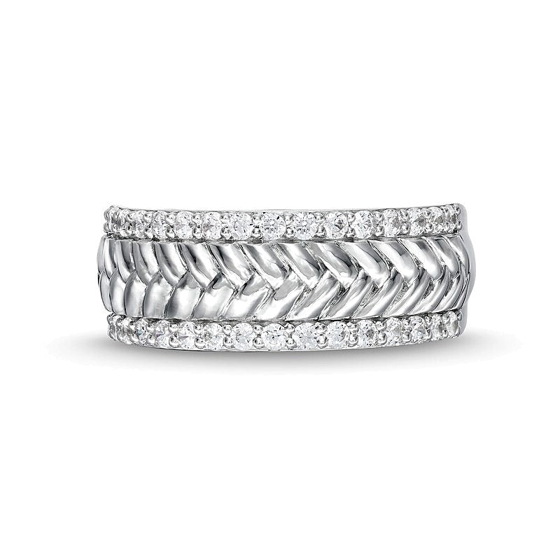 0.5 CT. TW Diamond Edge Herringbone Band in 10K White Gold