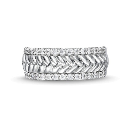 0.5 CT. TW Diamond Edge Herringbone Band in 10K White Gold