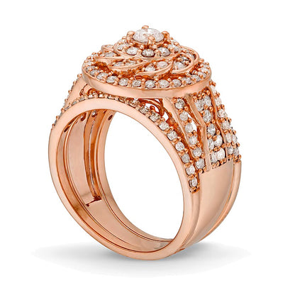 1.5 CT. TW Diamond Frame Celtic-Style Flower Bridal Set in 10K Rose Gold