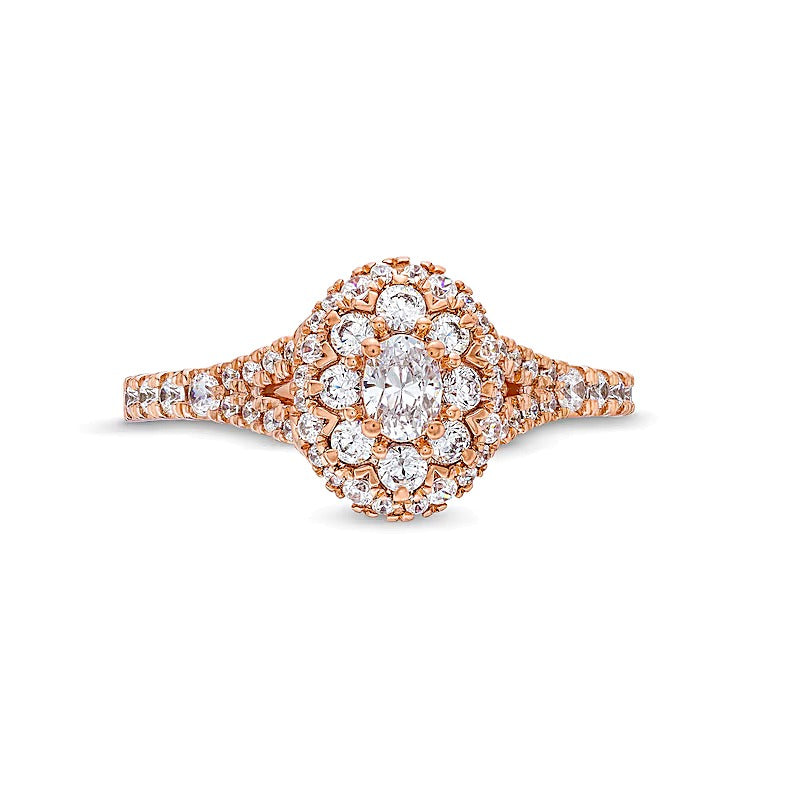 0.75 CT. TW Oval Multi-Diamond Split Shank Engagement Ring in 10K Rose Gold