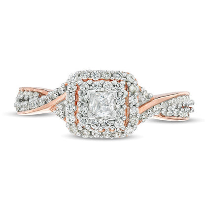 0.33 CT. TW Princess-Cut Diamond Double Frame Engagement Ring in 10K Rose Gold