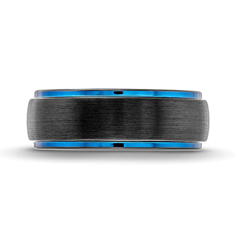 8.0mm Multi-Finish Stepped Edge Wedding Band in Two-Tone Tungsten and Orange Silicone - Size 10