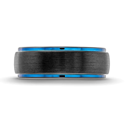 8.0mm Multi-Finish Stepped Edge Wedding Band in Two-Tone Tungsten and Orange Silicone - Size 10