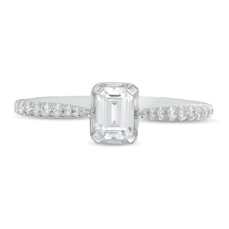 0.75 CT. TW Emerald-Cut Diamond Frame Engagement Ring in 14K White Gold