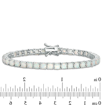 Cushion-Shaped Lab-Created Opal Tennis Bracelet in Sterling Silver - 7.25"