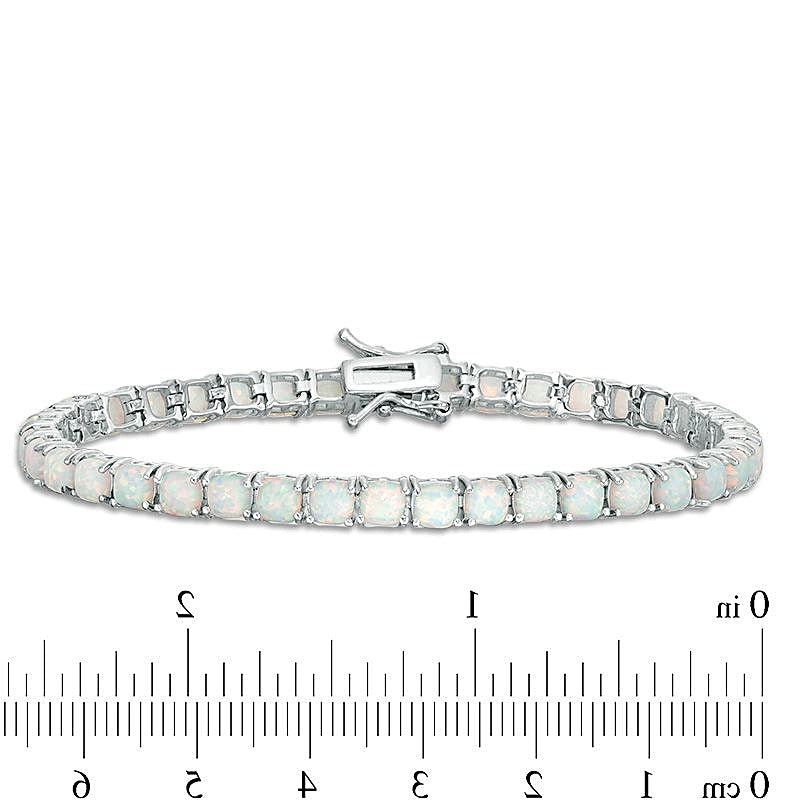 Cushion-Shaped Lab-Created Opal Tennis Bracelet in Sterling Silver - 7.25"