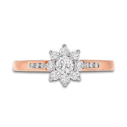 0.5 CT. TW Diamond Sunburst Channel-Set Shank Engagement Ring in 10K Rose Gold (J/I3)