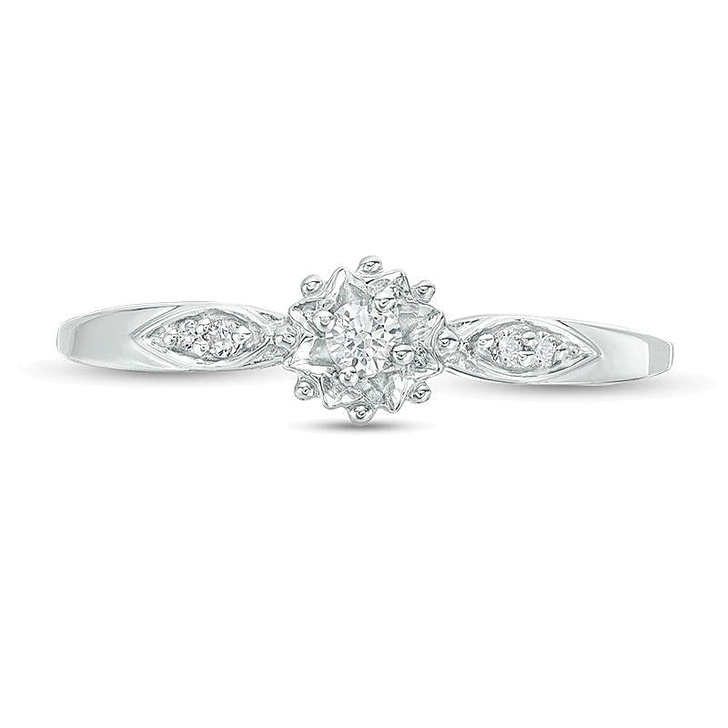 0.07 CT. TW Diamond Sunburst Promise Ring in 10K White Gold