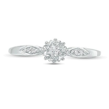 0.07 CT. TW Diamond Sunburst Promise Ring in 10K White Gold