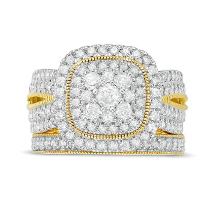 1.33 CT. TW Multi-Diamond Cushion Frame Vintage-Style Bridal Set in 10K Gold