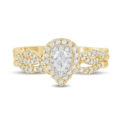 0.5 CT. TW Pear-Shaped Diamond Double Frame Multi-Row Bridal Set in 10K Gold