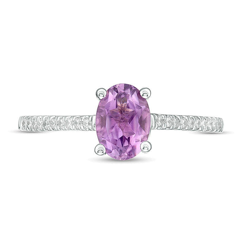 Oval Amethyst and 0.1 CT. TW Diamond Ring in Sterling Silver
