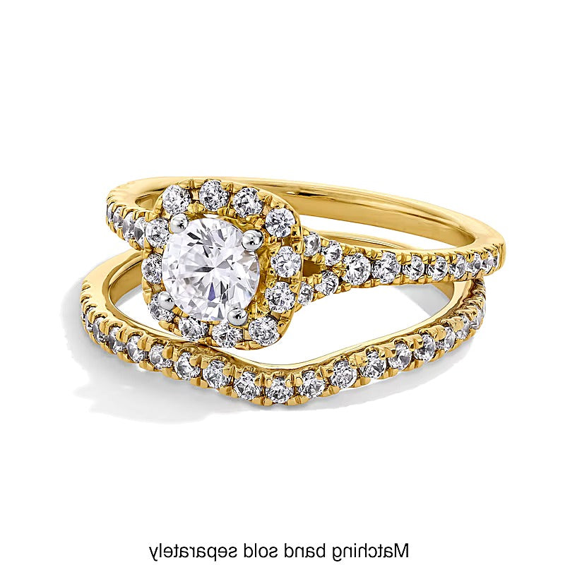 1.0 CT. TW Lab-Grown Diamond Cushion Frame Split Shank Engagement Ring in 14K Gold (F/SI2)