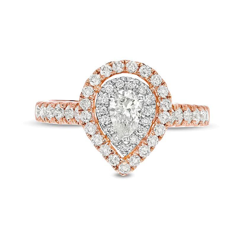 1.0 CT. TW Pear-Shaped Diamond Double Frame Engagement Ring in 14K Rose Gold
