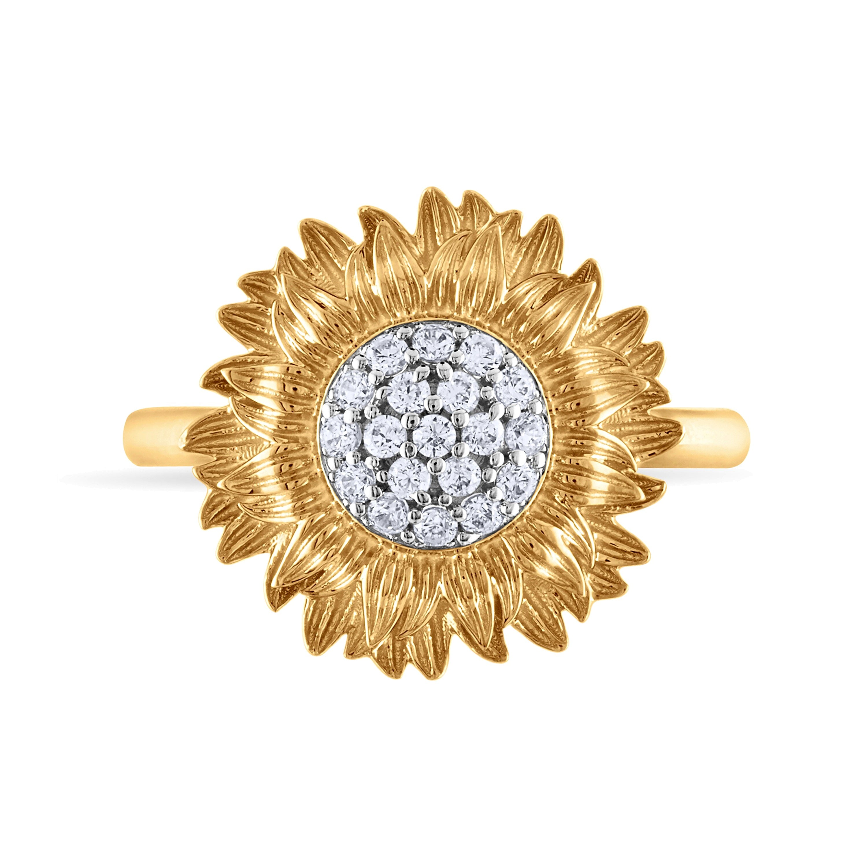 0.2 CT. TW Diamond Sunflower Ring in 10K Gold