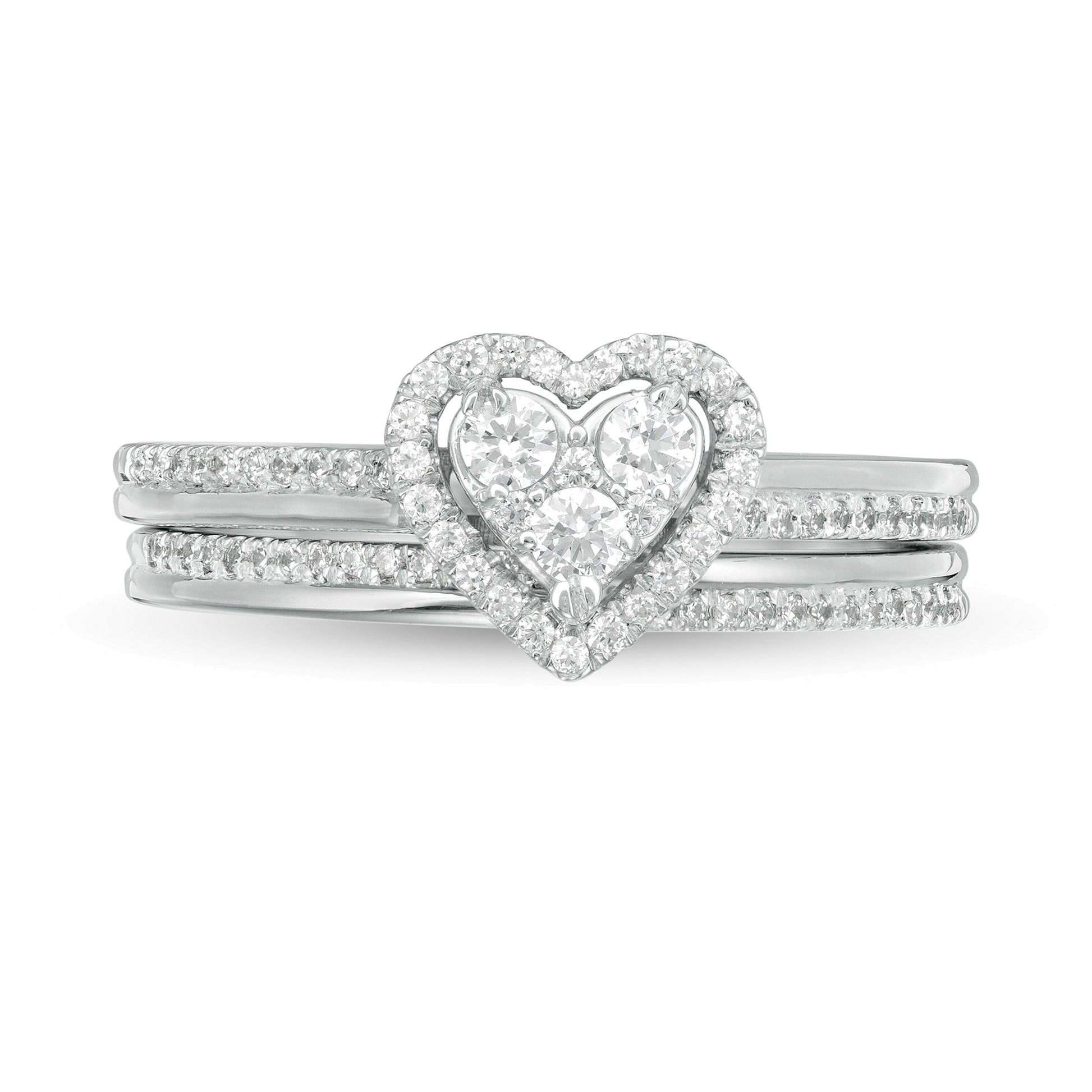 0.5 CT. TW Composite Diamond Heart-Shaped Frame Bridal Set in 10K White Gold