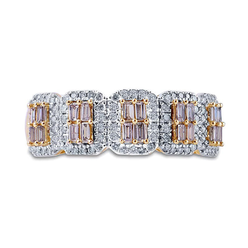 0.63 CT. TW Champagne and White Baguette Multi-Diamond Five Stone Ring in 10K Gold