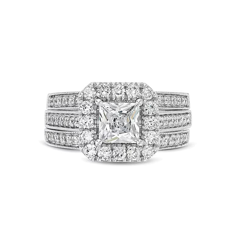 2.0 CT. TW Princess-Cut Lab-Grown Diamond Cushion-Shaped Frame Bridal Set in 14K White Gold (F/VS2)