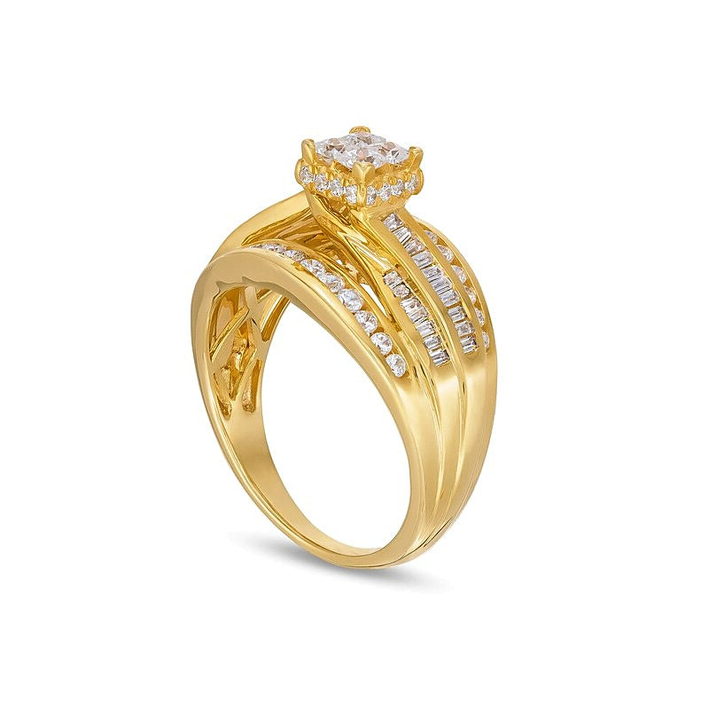 1.0 CT. TW Quad Princess-Cut Diamond Double Row Bypass Engagement Ring in 10K Gold