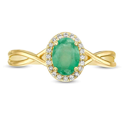 Oval Emerald and 0.07 CT. TW Diamond Frame Twist Shank Ring in 10K Gold