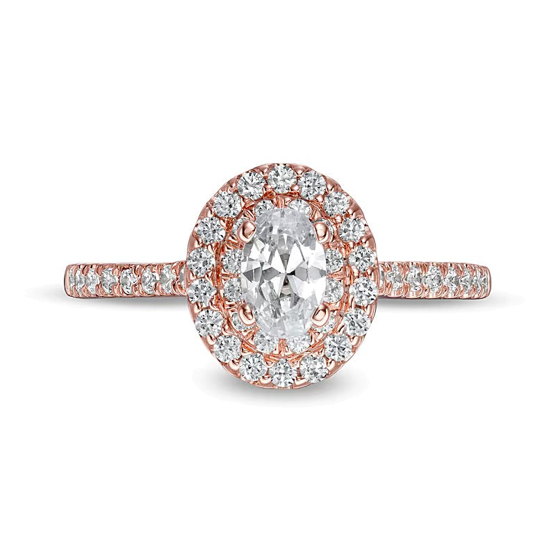 0.88 CT. TW Oval Diamond Double Frame Engagement Ring in 10K Rose Gold