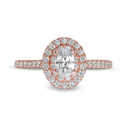 0.88 CT. TW Oval Diamond Double Frame Engagement Ring in 10K Rose Gold