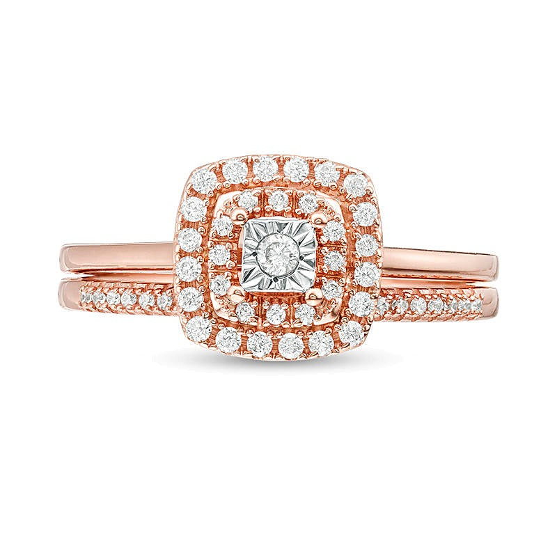 0.25 CT. TW Diamond Double Cushion Frame Bridal Set in 10K Rose Gold