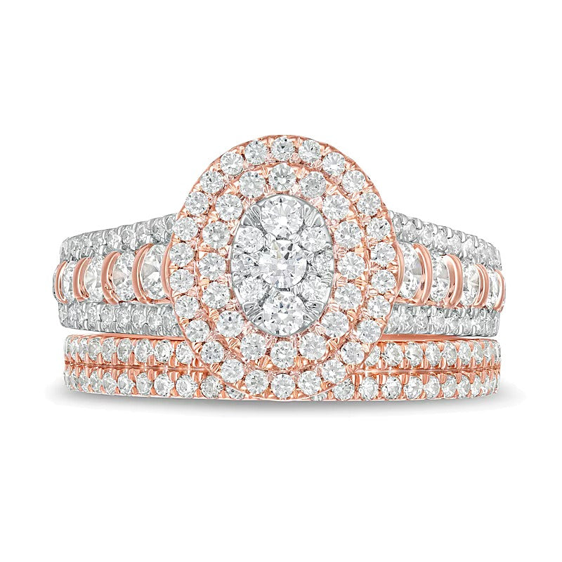 1.5 CT. TW Composite Diamond Double Oval Frame Multi-Row Bridal Set in 10K Rose Gold