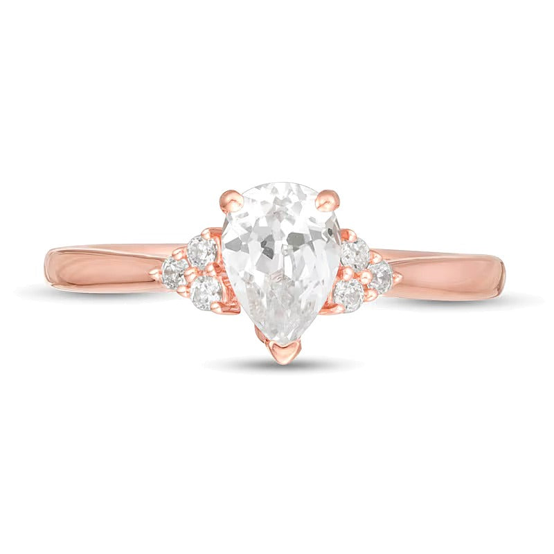 0.63 CT. TW Pear-Shaped Diamond Tri-Sides Engagement Ring in 14K Rose Gold