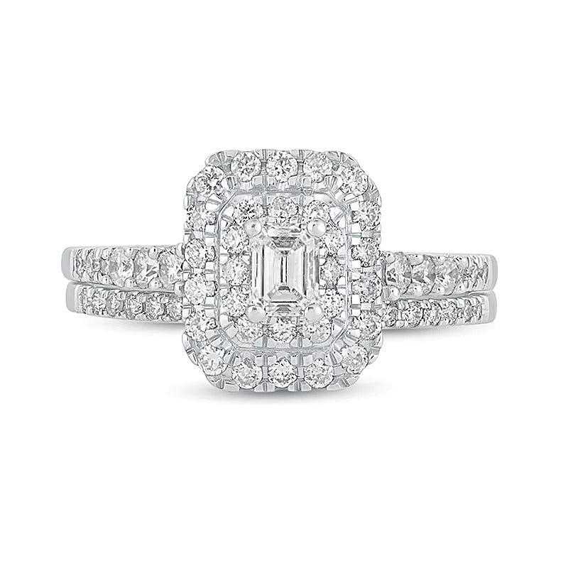 1.0 CT. TW Emerald-Cut Diamond Frame Bridal Set in 10K White Gold