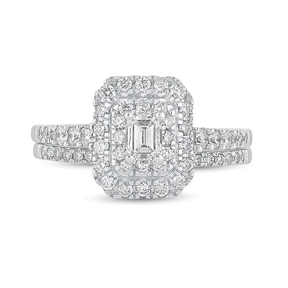 1.0 CT. TW Emerald-Cut Diamond Frame Bridal Set in 10K White Gold