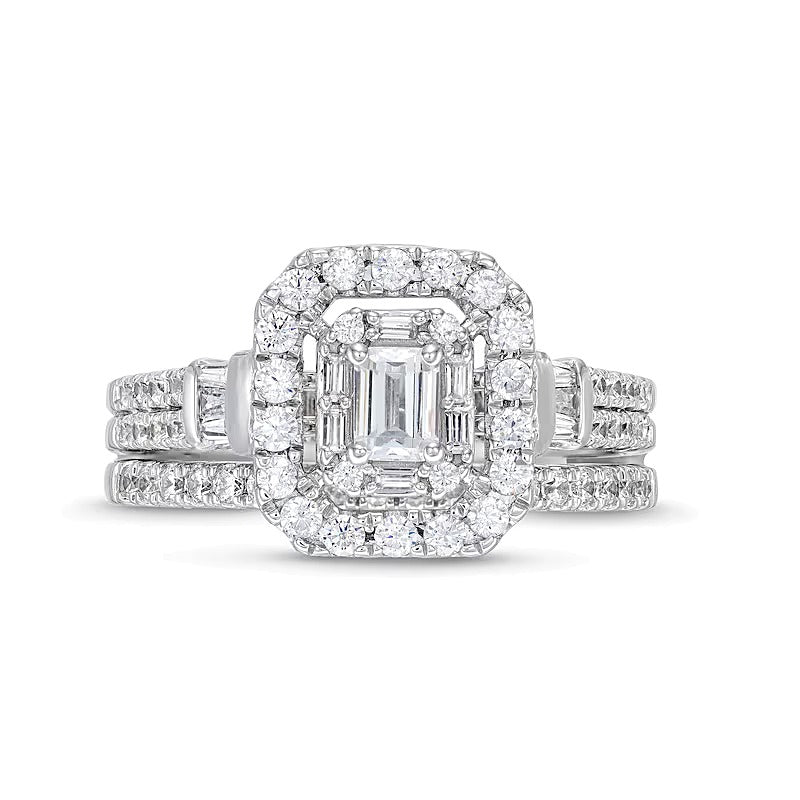 1.0 CT. TW Emerald-Cut Diamond Double Row Bridal Set in 10K White Gold