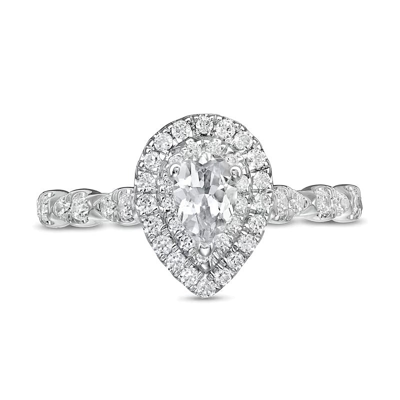 1.0 CT. TW Pear-Shaped Diamond Double Frame Scallop Shank Engagement Ring in 10K White Gold